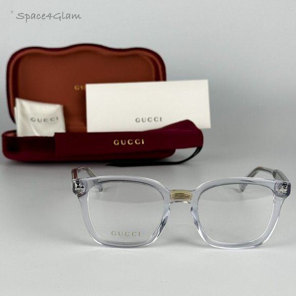 Gucci Men Eyeglasses Crystal Clear Silver Demo Square GG0184O 012 NEW - Picture 1 of 8